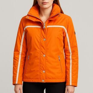 Bogner Orange Ski Jacket Size 8 EU 38 Snow Coat Reflective Trim Embroidered Back